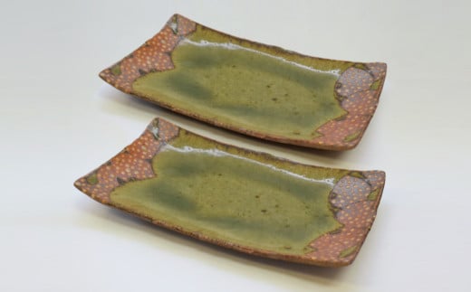釉彩長角皿 2枚セット 和食器 長皿 陶芸品《受注制作》千葉県白井市37000雑貨・日用品食器・グラス