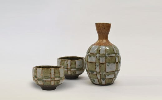 釉彩酒器セット 徳利 お猪口 2個 陶芸品 《受注制作》千葉県白井市45000雑貨・日用品食器・グラス