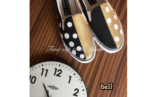 手描きスニーカー「bell」26.5cm ゴールド×ブラック 水玉柄【受注制作】千葉県白井市31000衣類・装飾品・工芸品靴・履物