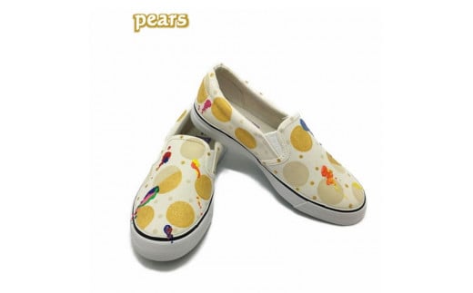 手描きスニーカー「Pears」22.5cm ホワイト×水玉模様【受注制作】千葉県白井市35000衣類・装飾品・工芸品靴・履物