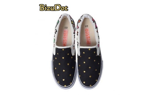 手描きスニーカー「BizuDot」28.0cm ブラック×ドット柄【受注制作】千葉県白井市35000衣類・装飾品・工芸品靴・履物