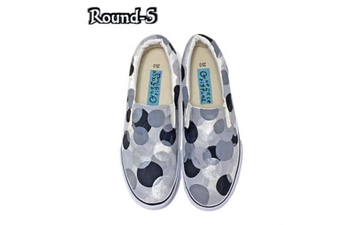 手描きスニーカー「Round-S」25.0cm モノクロ 水玉柄【受注制作】千葉県白井市35000衣類・装飾品・工芸品靴・履物