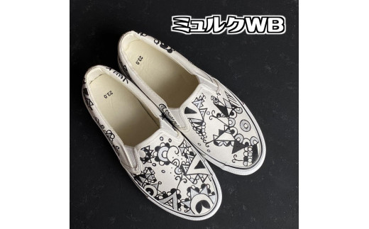 手描きスニーカー「ミュルクWB」28.0cm 白地 総柄 幾何学模様【受注制作】千葉県白井市33000衣類・装飾品・工芸品靴・履物