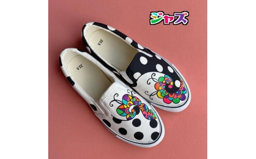 手描きスニーカー「ジャズ」27.0cm 水玉模様 アシンメトリー【受注制作】千葉県白井市33000衣類・装飾品・工芸品靴・履物