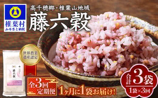 【3回定期便】【雑穀米】藤の花色に染まる美しい六穀米《藤六穀》300g×1袋 3回配送【世界農業遺産 高千穂郷・椎葉山地域】 定期便 定期 保存食 非常食 米 お米 ご飯 ご当地 贈り物 手土産