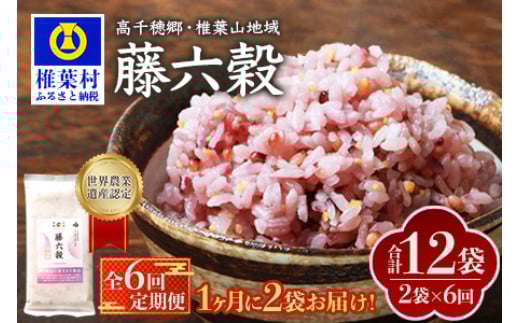 【6回定期便】【雑穀米】藤の花色に染まる美しい六穀米《藤六穀》300g×2袋 6回配送【世界農業遺産 高千穂郷・椎葉山地域】 定期便 定期 保存食 非常食 米 お米 ご飯 ご当地 贈り物 手土産