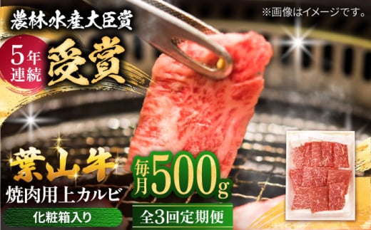 【農林水産大臣賞 5年連続受賞歴有】【全3回定期便】 葉山牛 焼肉用上カルビ500g / 牛肉 牛 肉 お肉 国産 赤身肉 やきにく 焼き肉 カルビ かるび 上カルビ 上かるび BBQ ブランド牛 和牛 黒毛和