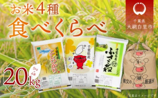 令和6年産 お米4種食べくらべ 20kg(コシヒカリ、粒すけ、ふさこがね、ふさこがね玄米)各種5kg×1袋 ふるさと納税 米 20kg コシヒカリ 粒すけ ふさこがね 玄米 千葉県 大網白里市 千葉県大網