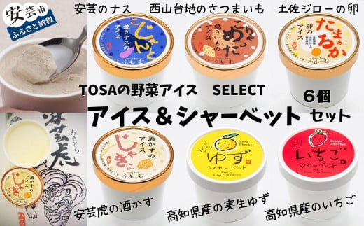 TOSAの野菜アイス!SELECT アイス&シャーベット 6個セット 1個×6種類 各100mlカップ 焼きナス 卵 酒かす 焼きいも ゆず いちご シャーベット 詰め合わせ ギフト 贈り物 お取り寄せ スイーツ デ