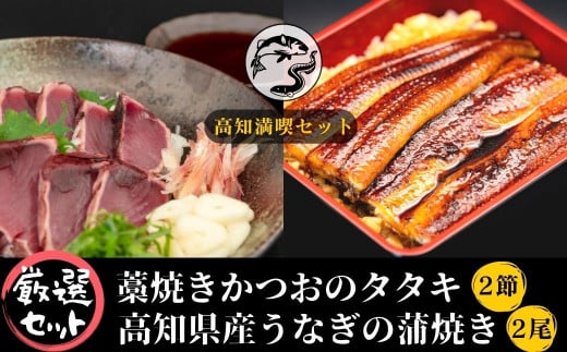 【高知満喫定期便】厳選!!藁焼きかつおのタタキ 2節と高知県産うなぎの蒲焼き 2尾セット×3回定期便 かつお タタキ うなぎ 蒲焼き 高知名物 ふるさと納税 返礼品 定期便 藁焼き 特製ポン酢
