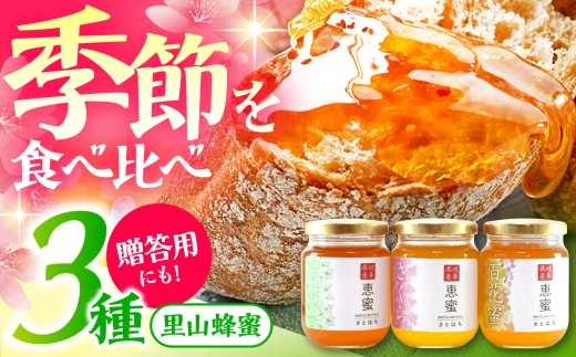 恵那農高生と開発!季節の里山蜂蜜セット(蜂蜜120g×3本) / はちみつ ハチミツ ハニー 養蜂 国産 国産はちみつ  お取り寄せ ギフト 贈答 プレゼント / 恵那市 / 特定非営利活動法人 さとはち [AUBP