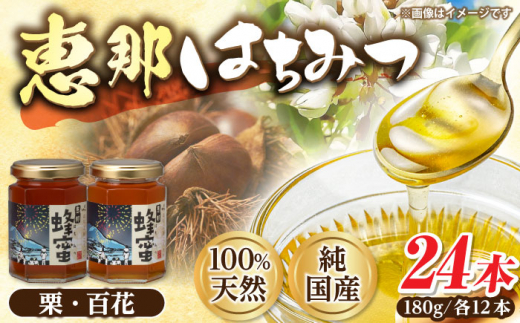恵那蜂蜜 24本セット (百花蜂蜜180g×12本、栗蜂蜜180g×12本) 国産 はちみつ 蜂蜜 ハチミツ 岐阜県産 恵那市産 健康 美容 産地直送  お取り寄せ 贈答 ギフト プレゼント 恵那市 / はち工房こうけ