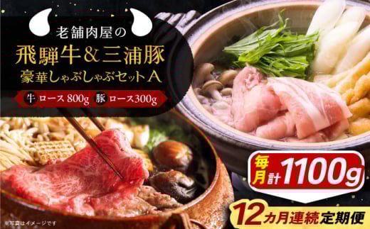 【12回定期便】 牛肉 飛騨牛ロース800g 三浦豚ロース300g 豪華しゃぶしゃぶセットA 各種類1パック 和牛 国産 霜降り 肉 にく 牛肉 国産 和牛 高級肉 産地直送 贈答用 ギフト ブランド牛 岐阜県