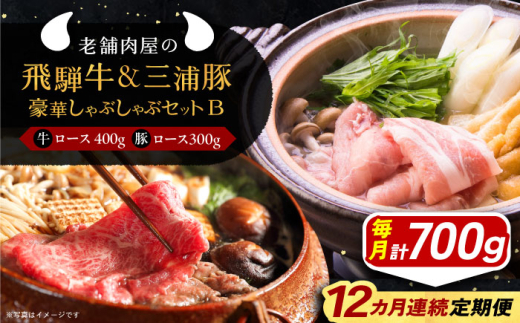 【12回定期便】 牛肉 飛騨牛ロース400g 三浦豚ロース300g 豪華しゃぶしゃぶセットB 各種類1パック 和牛 国産 霜降り 肉 にく 牛肉 国産 和牛 高級肉 産地直送 贈答用 ギフト ブランド牛 岐阜県