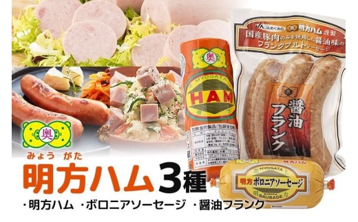 明方ハム 詰合せ Aセット 明方ハム ボロニアソーセージ 醤油フランク 特産品 加工品 農協 (494)岐阜県八百津町10000肉加工肉(ハム・ソーセージ等)