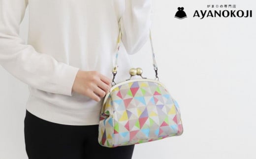 【AYANOKOJI】大玉がま口ハンドバッグ(帯地風車柄 白)京都府京都市36000衣類・装飾品・工芸品鞄・バッグ