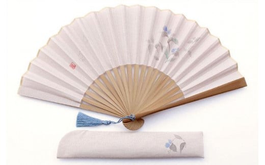 【舞扇堂】婦人扇子 手描き慶花 ベージュ・つゆ草京都府京都市33000衣類・装飾品・工芸品その他 装飾品・工芸品