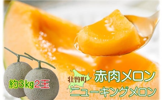 <2026年7月下旬よりお届け>北海道壮瞥産 赤肉メロン(ニューキングメロン)2玉 約3kg【 ふるさと納税 人気 おすすめ ランキング メロン めろん ニューキングメロン 果物 甘い 赤肉 北海道