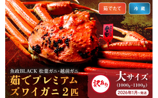 訳あり 【蟹の匠 魚政】茹で プレミアムズワイガニ 魚政BLACK(松葉ガニ・越前ガニ) 大サイズ(1000〜1100g) 2匹セット 【2026年1月〜発送:平日】松葉蟹 蟹 かに カニ ガニ がに ボイル