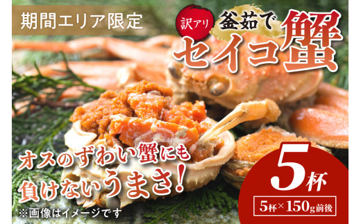 【期間エリア限定!訳あり】厳選!絶品! 釜茹で セイコ蟹5杯 YK00429京都府京丹後市15000魚介・海産物カニ