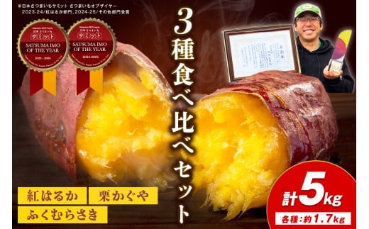 さつまいもオブザイヤー2部門で全国1位のさつまいも農家がつくるサツマイモ3種食べ比べセット(紅はるか・ふくむらさき・栗かぐや)計約5kg TF00060京都府京丹後市11000野菜・きのこじゃが