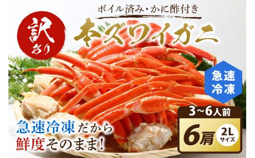 【訳あり!カニ酢付き】急速冷凍 ボイル済み 本ズワイガニ 2Lサイズ6肩 蟹・カニ・かに・ボイルカニ・ボイルズワイガニ・訳あり かに YK00413_01京都府京丹後市26000魚介・海産物カニ