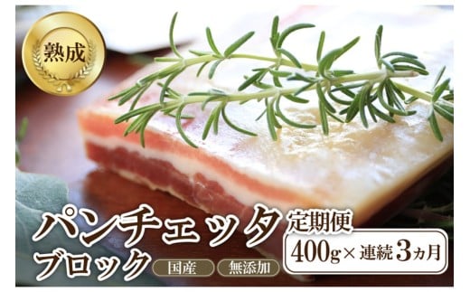 【定期便 毎月×3回】パンチェッタブロック(豚バラ肉の塩漬け)約200g×2袋   豚バラブロック ブロック肉 塊肉 豚肉 ブタ肉 豚 豚バラ パンチェッタ 無添加 熟成 生ベーコン 国産 NI00023京都
