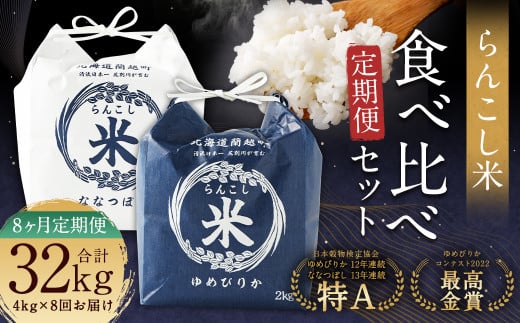 【8ヶ月定期便】らんこし米食べ比べ(ななつぼし・ゆめぴりか)各2kg お米 米 精米 ななつぼし ゆめぴりか北海道蘭越町183000米・パン白米