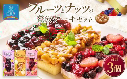 フルーツとナッツの贅沢ケーキセット 合計3個 レアチーズ キャラメル北海道江別市15000菓子・スイーツケーキ・カステラ