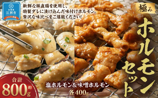 極みホルモンセット 合計800g(塩ホルモン 400g・味噌ホルモン 400g)北海道江別市15000肉豚肉