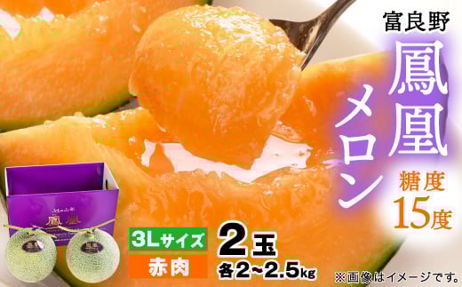 <2026年発送>糖度15度 富良野鳳凰メロン(赤肉) 2玉 各2〜2.5kg(3Lサイズ)【1398077】北海道富良野市18000果物・フルーツメロン・スイカ