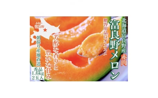 <2026年発送 先行受付><のし付き>富良野メロン(赤肉)夏ギフト秀品1.6kg/2玉入【1405396】北海道富良野市22000果物・フルーツメロン・スイカ