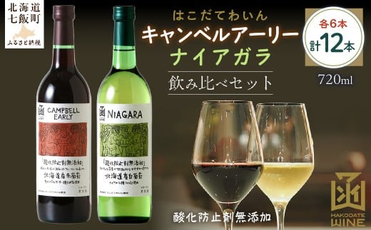 酸化防止剤無添加ワイン 飲み比べセット 12本(キャンベルアーリー6本・ナイアガラ6本) 【ふるさと納税 人気 おすすめ ランキング ワイン わいん お酒 おさけ 酒 アルコール ギフト プ