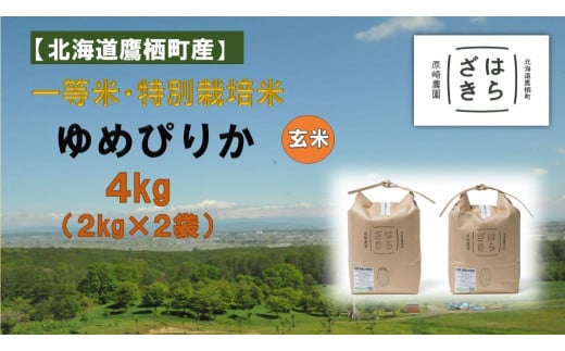 【令和7年産】一等米・特別栽培米 4kg【ゆめぴりか玄米】2kg×2(農薬7割減)北海道 鷹栖町 原崎農園北海道鷹栖町14000米・パン玄米・雑穀米・もち米・餅