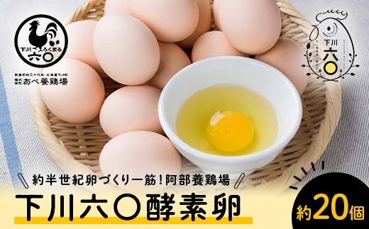Mサイズ 約20個(18個+割れ補償2個) 約半世紀卵づくり一筋 !『下川六〇酵素卵』 下川ろくまる あべ養鶏場 割れ補償付き たまご 玉子 タマゴ ふるさと 納税 国産 北海道産 北海道 下川町 F4