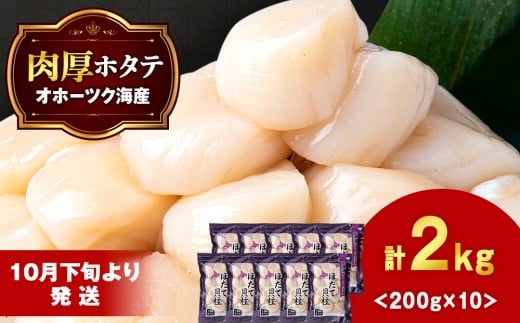 【10月下旬以降発送】ほたて 貝柱 冷凍 200g(15粒前後)×10パック お取り寄せ 刺身 《横田水産》北海道浜頓別町56000魚介・海産物貝類
