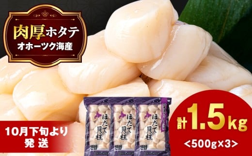 【10月下旬以降発送】ほたて 貝柱 大粒 冷凍 1.5kg(500g×3パック) お取り寄せ 刺身 《横田水産》北海道浜頓別町44000魚介・海産物貝類