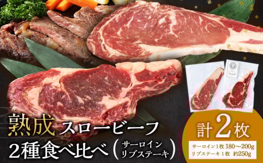 放牧牛 スロービーフ サーロインステーキ180g~200g 1枚&リブステーキ250g 1枚 食べ比べセット 杉山牧場 北海道 浜頓別 肉 牛 牛肉 ウエットエイジング北海道浜頓別町14000肉牛肉