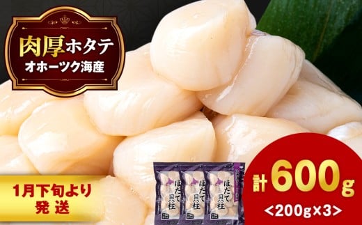 【1月末発送】ほたて 冷凍貝柱 冷凍(15粒前後)200g×3パック お取り寄せ 刺身 《横田水産》北海道浜頓別町17000魚介・海産物貝類