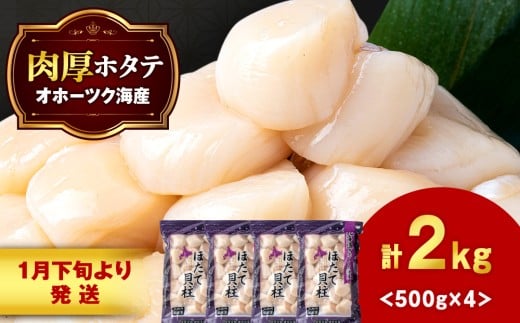 【1月末発送】 ほたて 貝柱 大粒 冷凍 2kg(500g×4パック) お取り寄せ 刺身 《横田水産》北海道浜頓別町58500魚介・海産物貝類