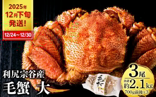 【2025年12月24日〜12月30日発送】  利尻島産 毛ガニ 大サイズ (700g前後)3尾<利尻漁業協同組合>北海道利尻富士町81500魚介・海産物カニ