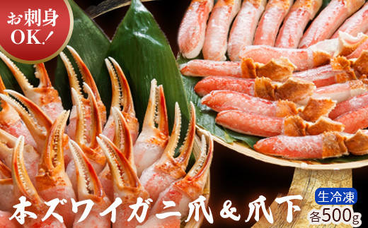お刺身OK!生冷凍 本ずわい蟹爪&爪下 各500g(生食可)【03041】北海道小清水町26000魚介・海産物カニ