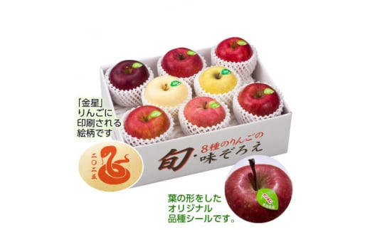 <令和7年産・先行予約>青森県産 8種のりんご 味ぞろえ(干支りんご入り)鮮度保持剤・保存用ポリ袋付【1508213】青森県黒石市15000果物・フルーツりんご・梨