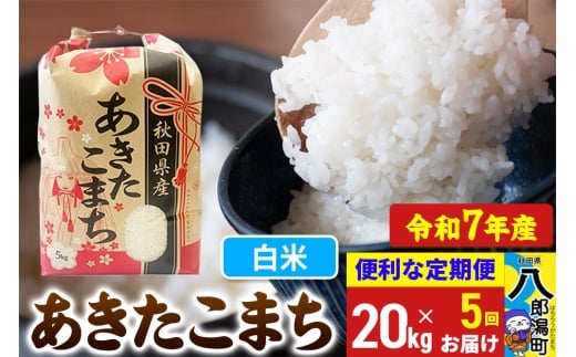 《定期便5ヶ月》【新米】 あきたこまち 20kg【白米】令和7年産 秋田県産 こまちライン秋田県八郎潟町320000米・パン白米