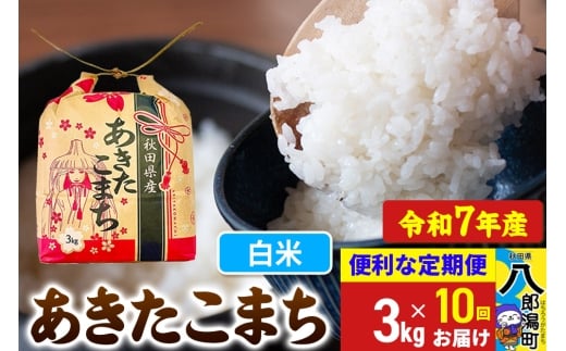 《定期便10ヶ月》【新米】 あきたこまち 3kg×1袋【白米】令和7年産 秋田県産 こまちライン秋田県八郎潟町120000米・パン白米