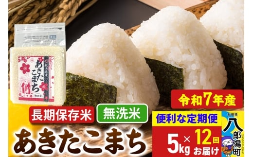 《定期便12ヶ月》【新米】 あきたこまち 長期保存米 5kg【無洗米】令和7年産 秋田県産 こまちライン秋田県八郎潟町228000米・パン白米