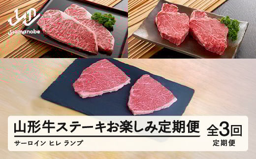 山形牛  定期便 山形牛ステーキお楽しみ定期便(全3回)  冷凍  セット ステーキ サーロイン ヒレ ランプ  高橋畜産 tc-tkygt3山形県山辺町57000肉牛肉