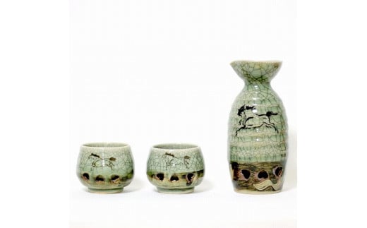 大堀相馬焼 松永窯 二重徳利(一合)・二重ぐい呑み2個 酒器揃えセット福島県浪江町22000衣類・装飾品・工芸品その他 装飾品・工芸品