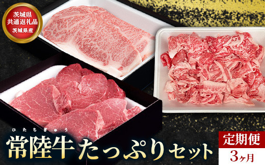 【茨城県共通返礼品】茨城県産【定期便】常陸牛 たっぷりセット 3ヶ月連続 定期便 お肉 牛肉茨城県常総市140000肉牛肉