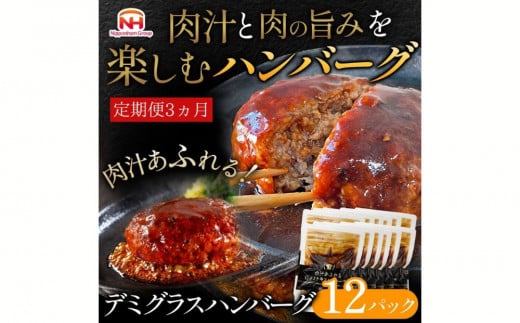 【定期便】肉汁あふれるデミグラスハンバーグ12個入 3ヶ月定期便 ※沖縄県・離島への配送不可茨城県常総市45000肉牛肉